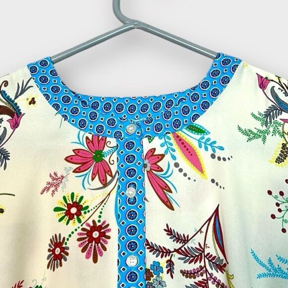 NWOT Talbots Band Collar Popover Top Blouse Cream Floral Long Sleeve size L - Picture 4 of 13